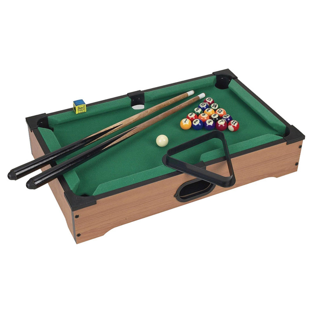 Mini Tabletop Pool Set- Billiards Game Includes Game Balls, Sticks, Chalk, Brush and Triangle-Portable and Fun for The Whole Family by Hey! Play!, Green, 12.2x20.2x3.5, (15-3152)