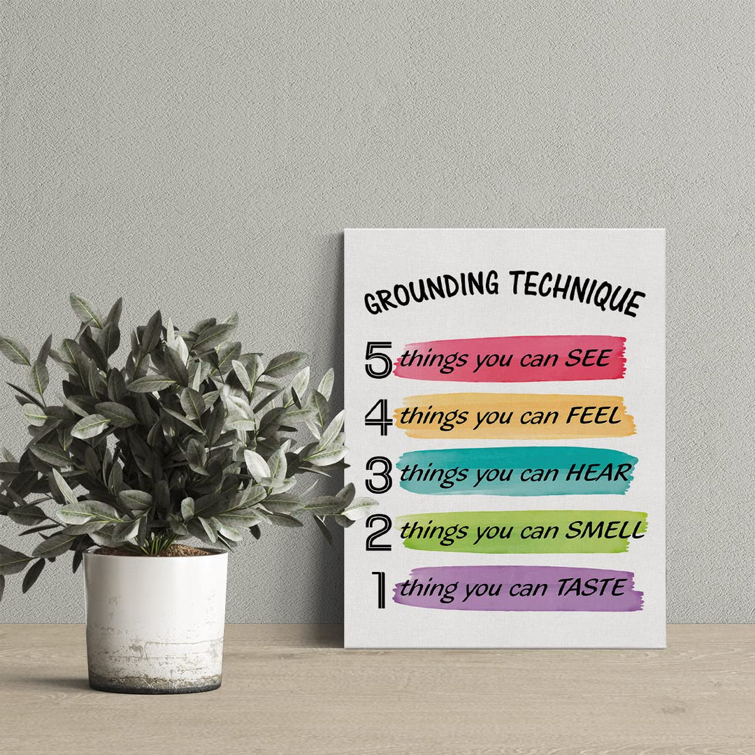 Grounding Technique Canvas Wall Art Decor Grounding Exercises Poster Painting Framed Print Signs Colorful Picture for Home School Psychologist Office Decor 12 X 15 inch