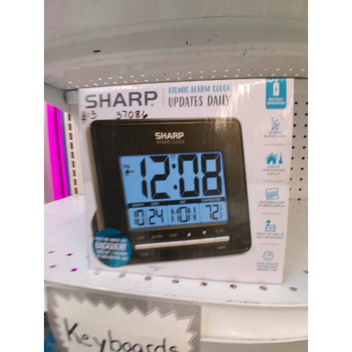 Sharp Atomic Desktop Clock â€“ Auto Set Digital Alarm Clock - Atomic Accuracy - Easy to Read Screen with Time/Date/Temperature Display- Perfect for Nightstand or Desk
