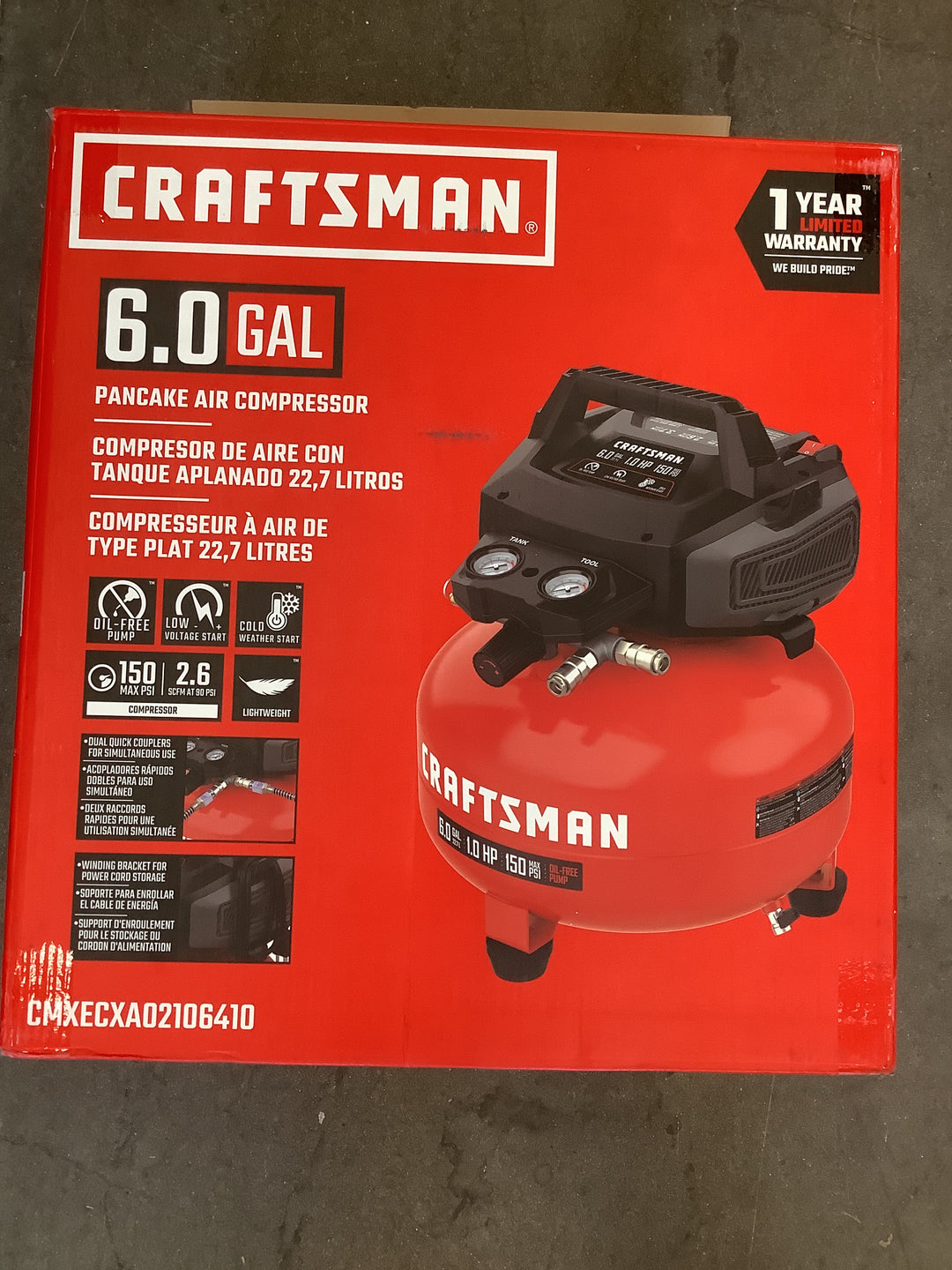 CRAFTSMAN 6-GAL 150PSI PANCAKE COMPRESSOR