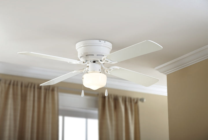 Mainstays 42 Inch Hugger Metal Indoor Ceiling Fan with Light  White  4 Blades  LED Bulb  Reverse Airflow
