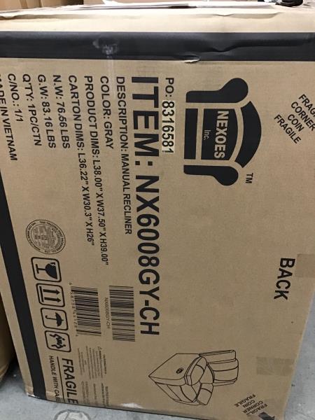 NEXOES Manual Recliner NX6008GY-CH, Gray Retail $509.00
