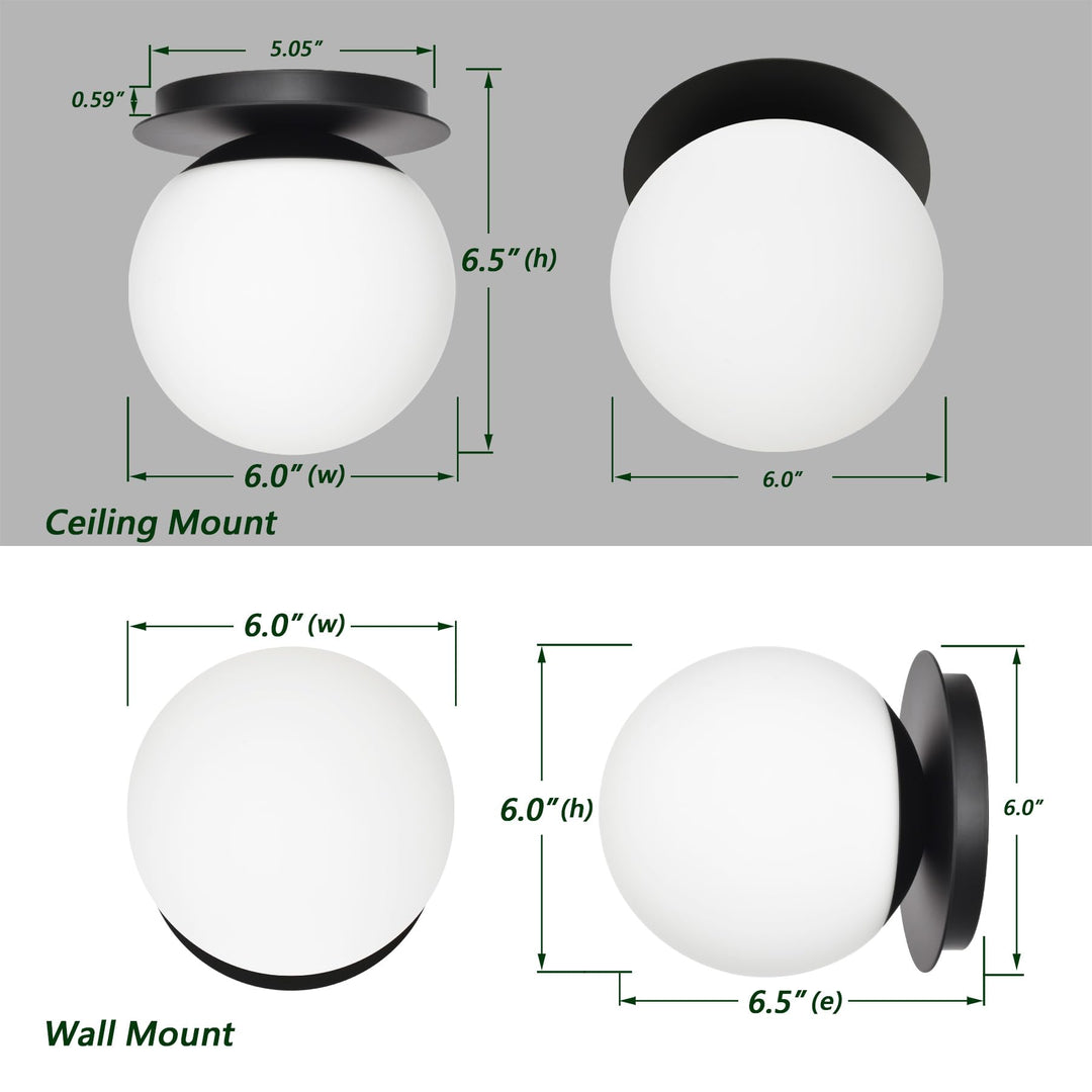 Wall Sconces, 1 Light Modern Globe Sconce in Matte Black, Wall Light for Bedroom Bathroom Living Room & Hallway Vanity Lighting, Ceiling Light Fixture