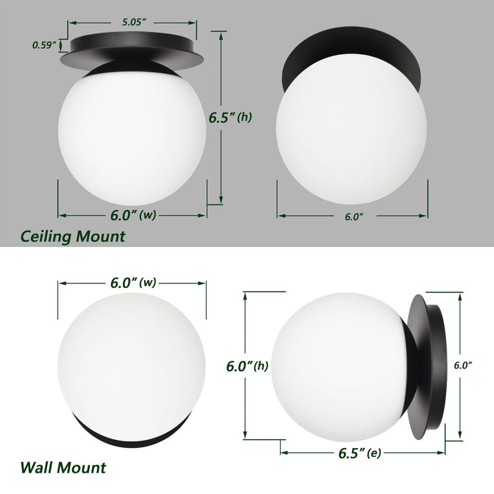 Wall Sconces, 1 Light Modern Globe Sconce in Matte Black, Wall Light for Bedroom Bathroom Living Room & Hallway Vanity Lighting, Ceiling Light Fixture