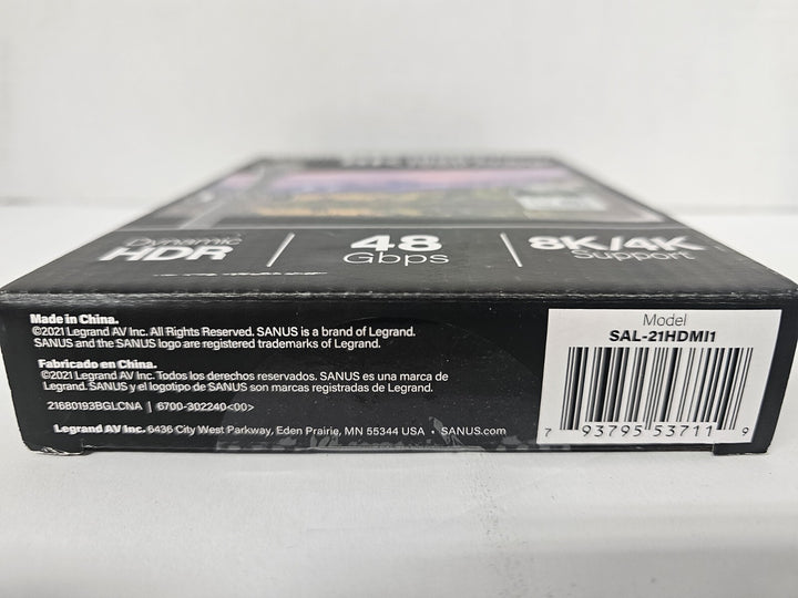 Sanus 8K ULTRA HIGH SPEES HDMI to HDMI 3.28-ft Black - 48 Gbps SAL-21HDMI1