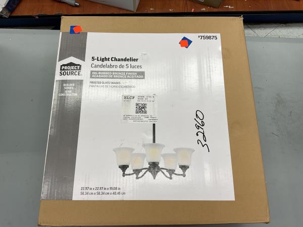 CLEARANCE- Portfolio Roseall 5-Light Oil-Rubbed Bronze Traditional Etched Glass Shaded Chandelier Retail $25.00