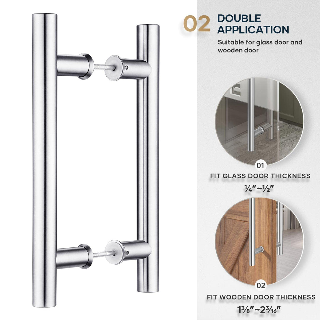 EaseLife 12" Stainless Steel Double Sided Push Pull Door Handle,H Shape Sliding Door Handle,Brushed,Fit for Glass Door Wooden Door,2 Pack