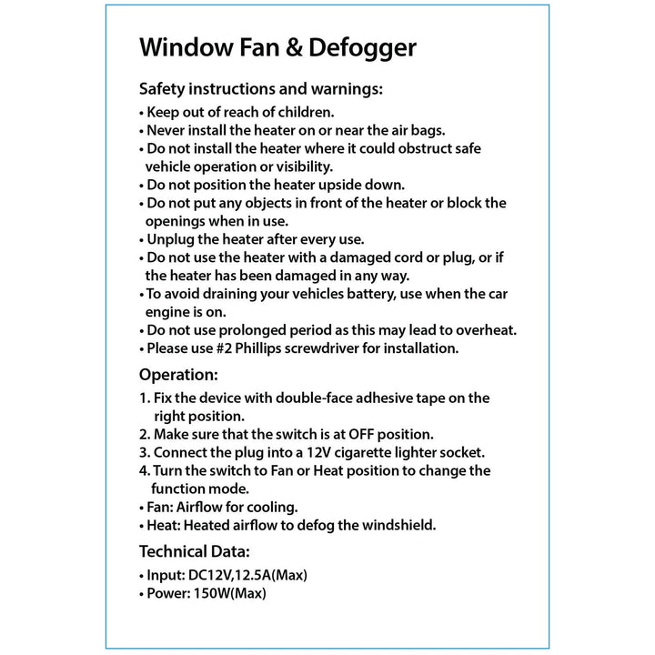AutoDrive 12-Volt Window Fan and Defogger with Stand. Fits All Cars, Trucks, RV,