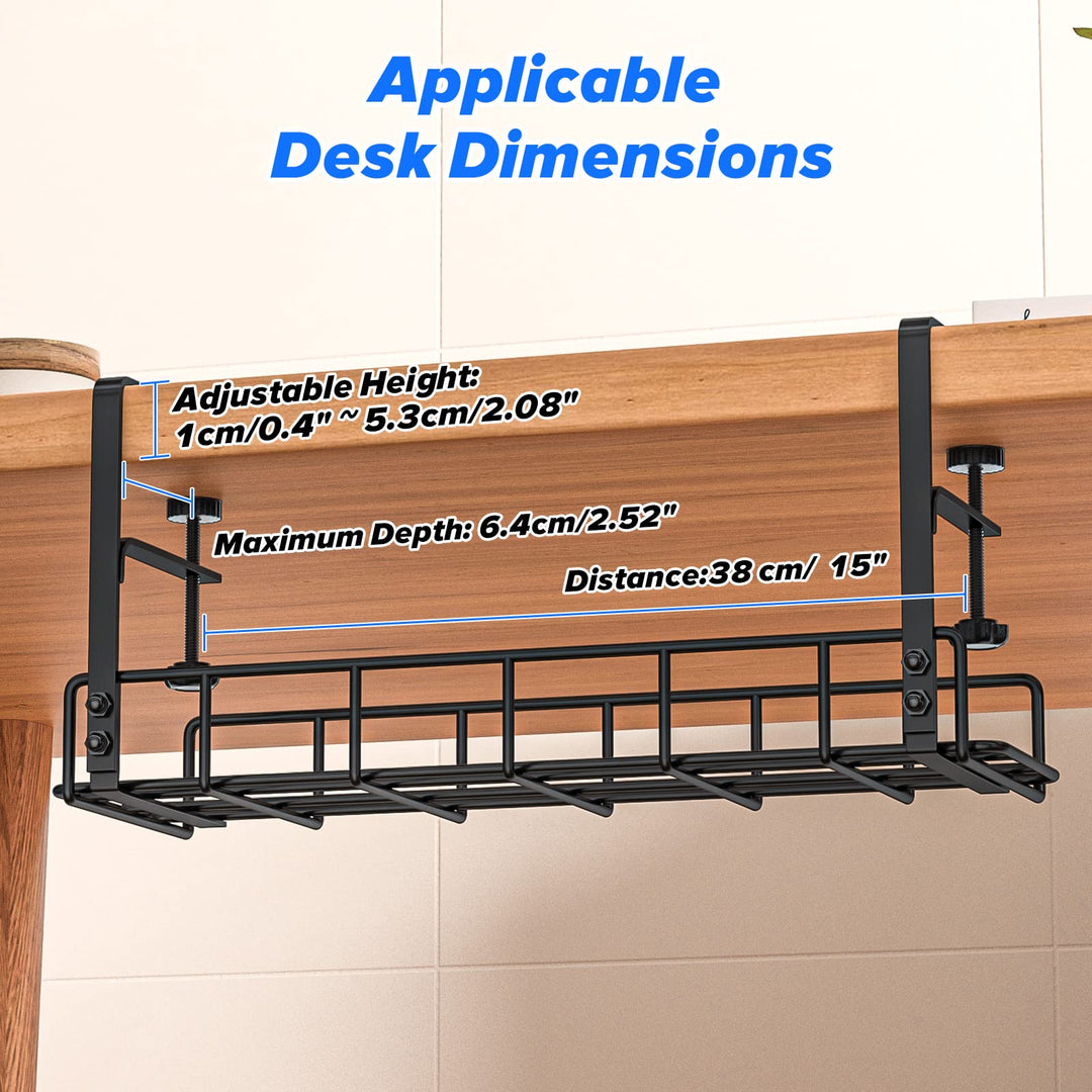 Under Desk Cable Management Tray -2 Pack, Upgraded Long Clamp, Inward Or Outward