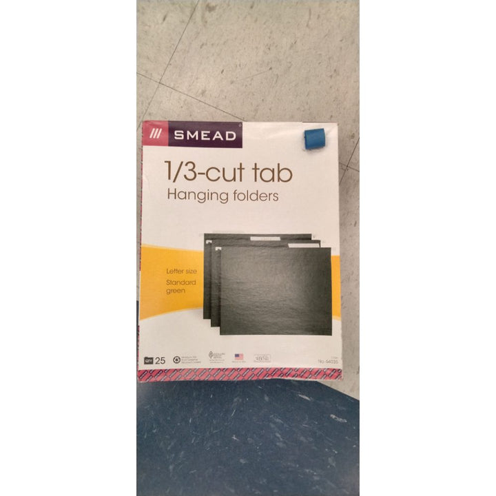 Smead Hanging File Folder with Tab, 1/3-Cut Adjustable Tab, Letter Size, Standard Green, 25 per Box (64035)