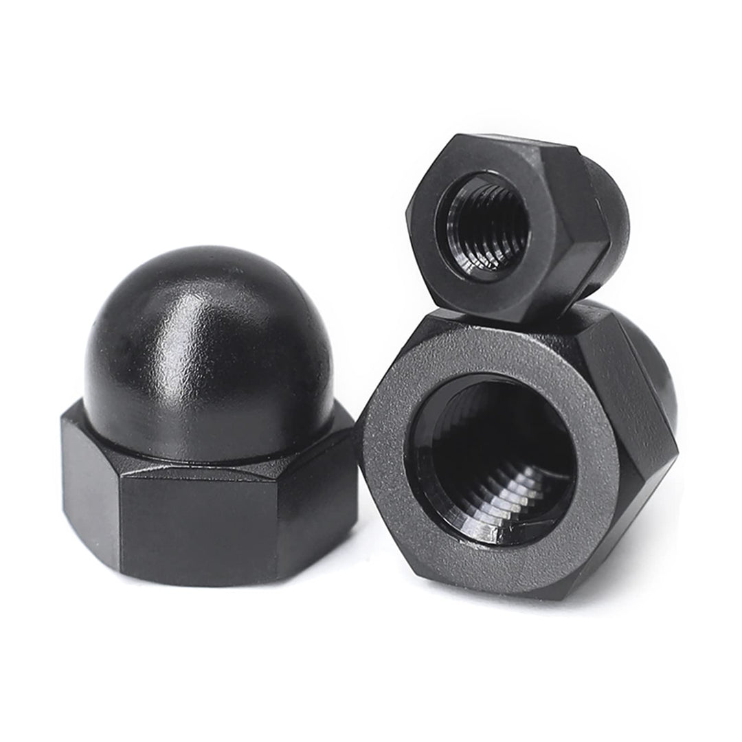 M10 Nylon Acorn Cap Nuts, Black, 25Pcs-Pack