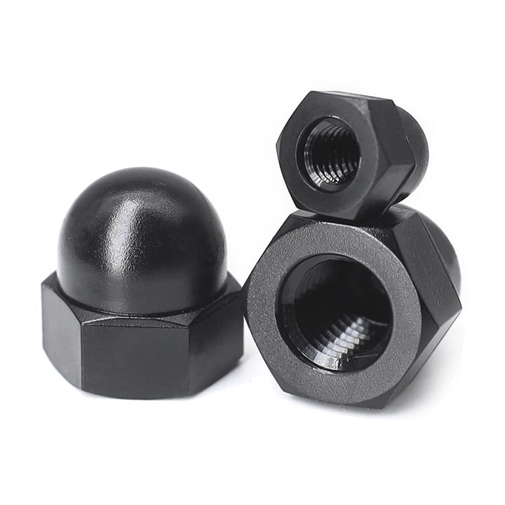 M10 Nylon Acorn Cap Nuts, Black, 25Pcs-Pack