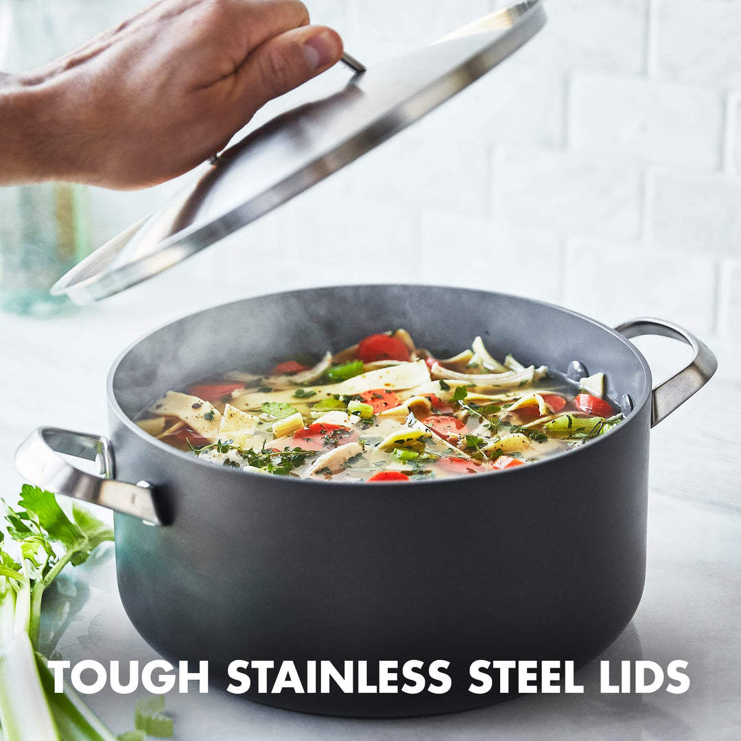 GreenPan Paris Pro Hard Anodized Healthy Ceramic Nonstick, 14 Piece Cookware Pots and Pans Set with Stainless Steel Lids, PFAS-Free, Dishwasher Safe, Grey Retail $359.00