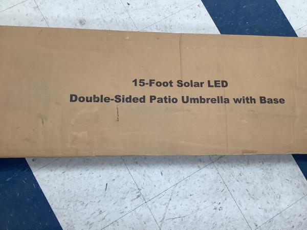 HY41LBW 15-Foot Solar LED Double-Sided Patio Umbrella with Base Retail $159.99