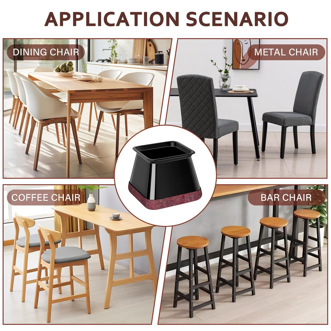 Chair Leg Floor Protectors Square Chair Leg Protectors for Hardwood Floors Silicone Caps Felt Strengthen Bottom Protection Non Slip Reduce Noise 32 Pack Black Square XXL Fit:1-3/4" ~ 2.0" (44~50mm)