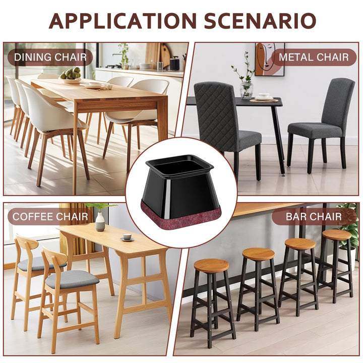Chair Leg Floor Protectors Square Chair Leg Protectors for Hardwood Floors Silicone Caps Felt Strengthen Bottom Protection Non Slip Reduce Noise 32 Pack Black Square XXL Fit:1-3/4" ~ 2.0" (44~50mm)