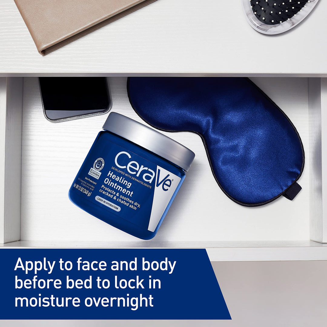 CeraVe Healing Ointment, Hydrating Skin Protectant With Petrolatum, Hyaluronic Acid & Ceramides, Face & Body Skin Barrier Repair For Cracked, Chafed, Dry Skin, Fragrance Free & Lanolin Free, 12 Oz Retail $19.00