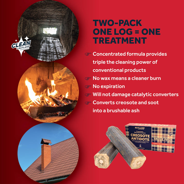 Rutland Creosote Antidoteâ„¢ - Triple Power Remover Fire Logs - USA-Made Fireplace Cleaner & Chimney Sweeping Log - Premium Creosote Remover 2-Pack, 2.5 lbs Each Firelog