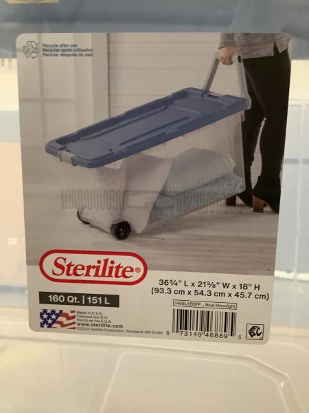 Sterilite 160 Qt. Rolling Storage Bin - Blue Moonlight Retail $36.00