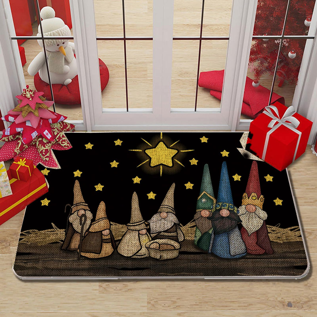 Christmas Door Mat Outdoor Rug Gnomes Black Doormat Entrance Rug Winter Door Mat Outdoor Farmhouse Decor Home Kitchen Floor Front Door Mats 17 x 27 Inch