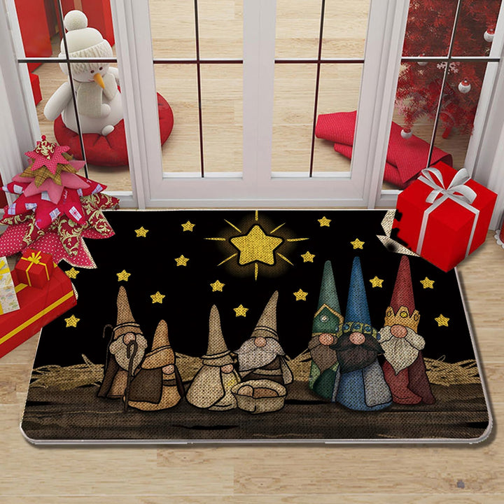 Christmas Door Mat Outdoor Rug Gnomes Black Doormat Entrance Rug Winter Door Mat Outdoor Farmhouse Decor Home Kitchen Floor Front Door Mats 17 x 27 Inch