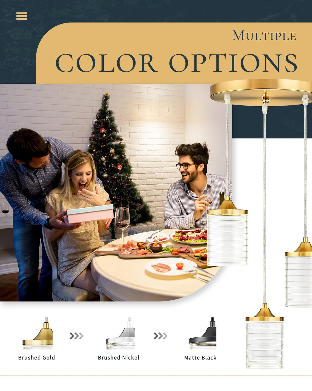 JAZAVA Gold Pendant Lights, Modern Cluster Pendant Light Fixture, 24W 3CCT 3000/4500/6000K LED Hanging Light for Kitchen Island Dining Room Bedroom Hallway Entrance Living Room, PL106BG Retail $102.00