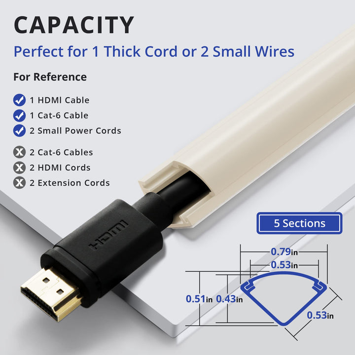 85in Corner Cable Concealer, One-Cord Corner Duct, Paintable Corner Cord Cover, Cable Management Channel for Wall Corner, Floor Baseboard, Ceiling - 5 X L 17in, Beige