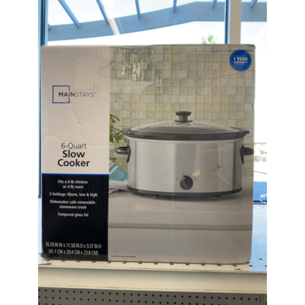 Mainstays 6 Quart Oval Slow Cooker, Stainless Steel Finish, Glass Lid