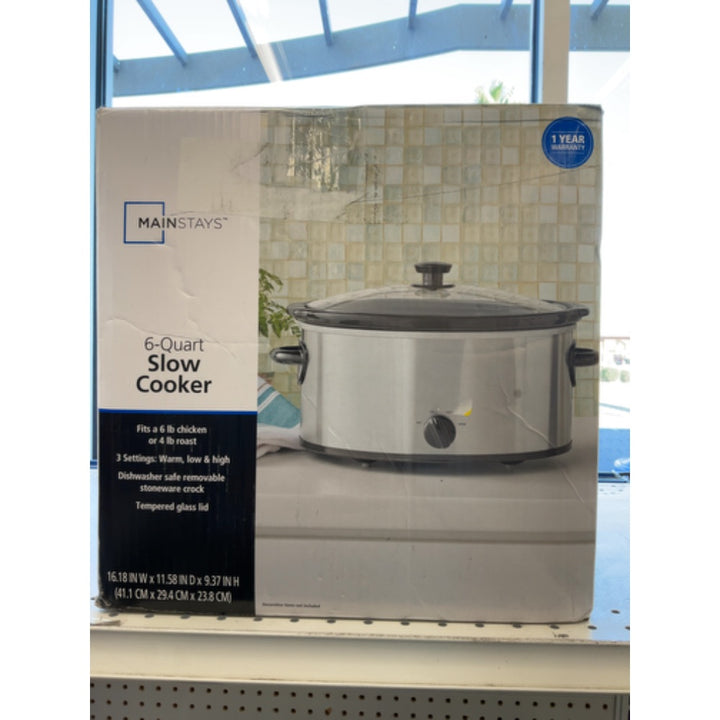 Mainstays 6 Quart Oval Slow Cooker, Stainless Steel Finish, Glass Lid