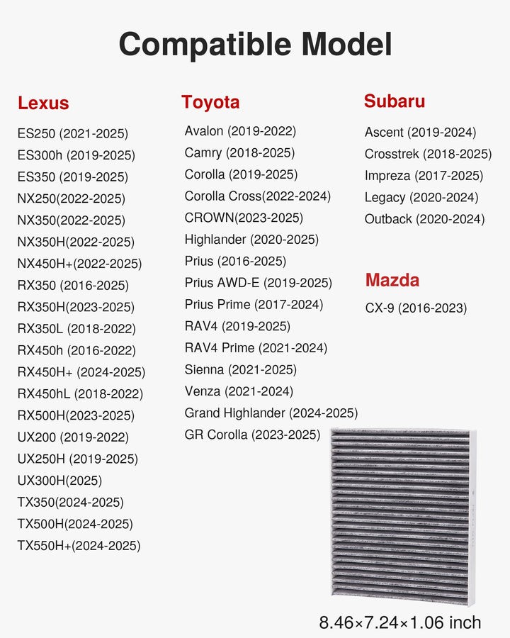Puroma 1 Pack Cabin Air Filter with Activated Carbon, Replacement for CP157, CF12157, Select Lexus, Mazda, Subaru and Toyota Avalon, Camry, Corolla, Highlander, Prius, RAV4, Sienna, Venza