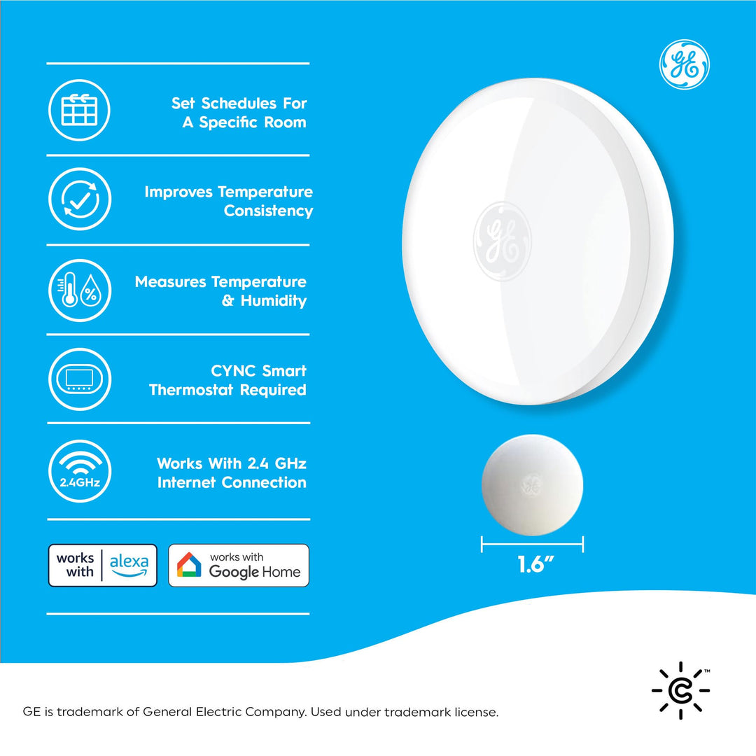 GE Cync Smart Temperature Sensor, Works with Cync Smart Thermostat (Required and Sold Separately) to Reduce Hot and Cold Spots, Easy Mounting and DIY Installation, White