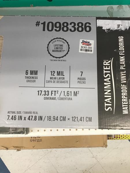 Stainmaster Waterproof Vinyl Plank Flooring - Austen Oak, 6mm Thickness, 12mil Wear Layer Retail $30.00