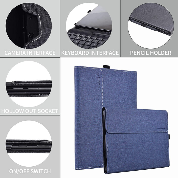 forubar case for Microsoft Surface Pro 10 for Business (2024 Release), Folding Sleeve Cover Accessories PU Leather Shell Protectiv Case, Compatible with Type Cover Keyboard, (Dark Blue)