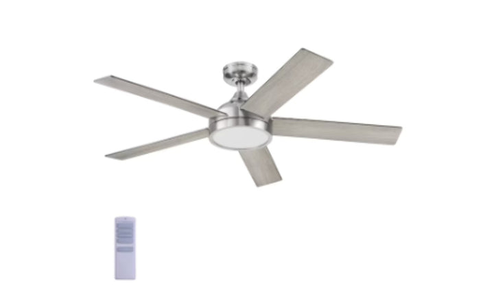 Harbor Breeze Camden 52-Inches Brushed Nickel with Driftwood/Sienna Blades Integrated LED Fixture Indoor Downrod Mount Standard Ceiling Fan with Light