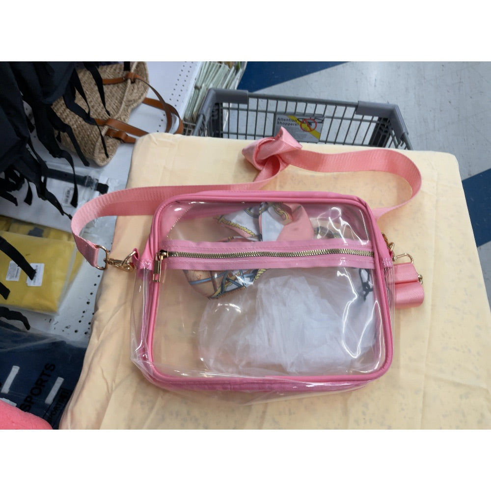 Spicy fashion bag clear PVC, pink trim, adjustable strap