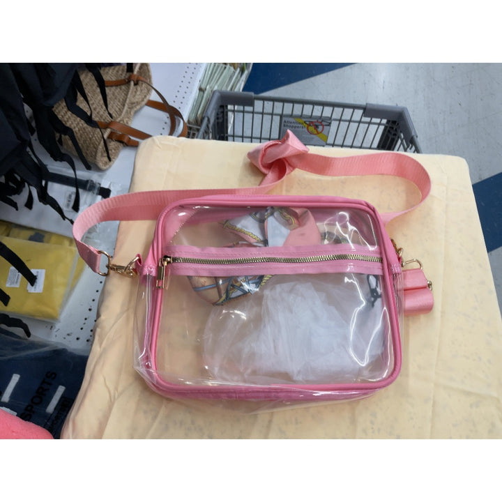 Spicy fashion bag clear PVC, pink trim, adjustable strap