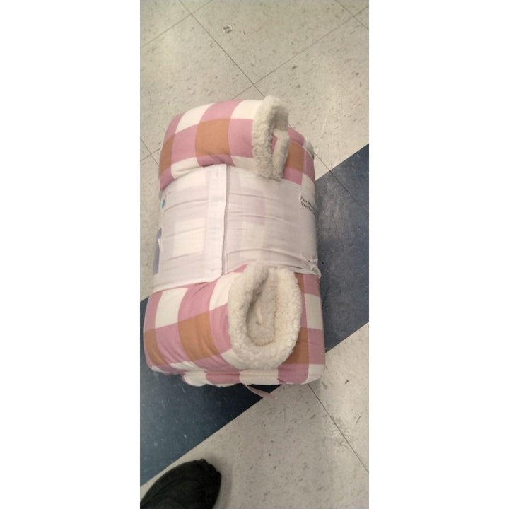 Full/Queen Faux Shearling Microfiber Reversible Comforter Pink/Rust Plaid - Room Essentialsâ„¢