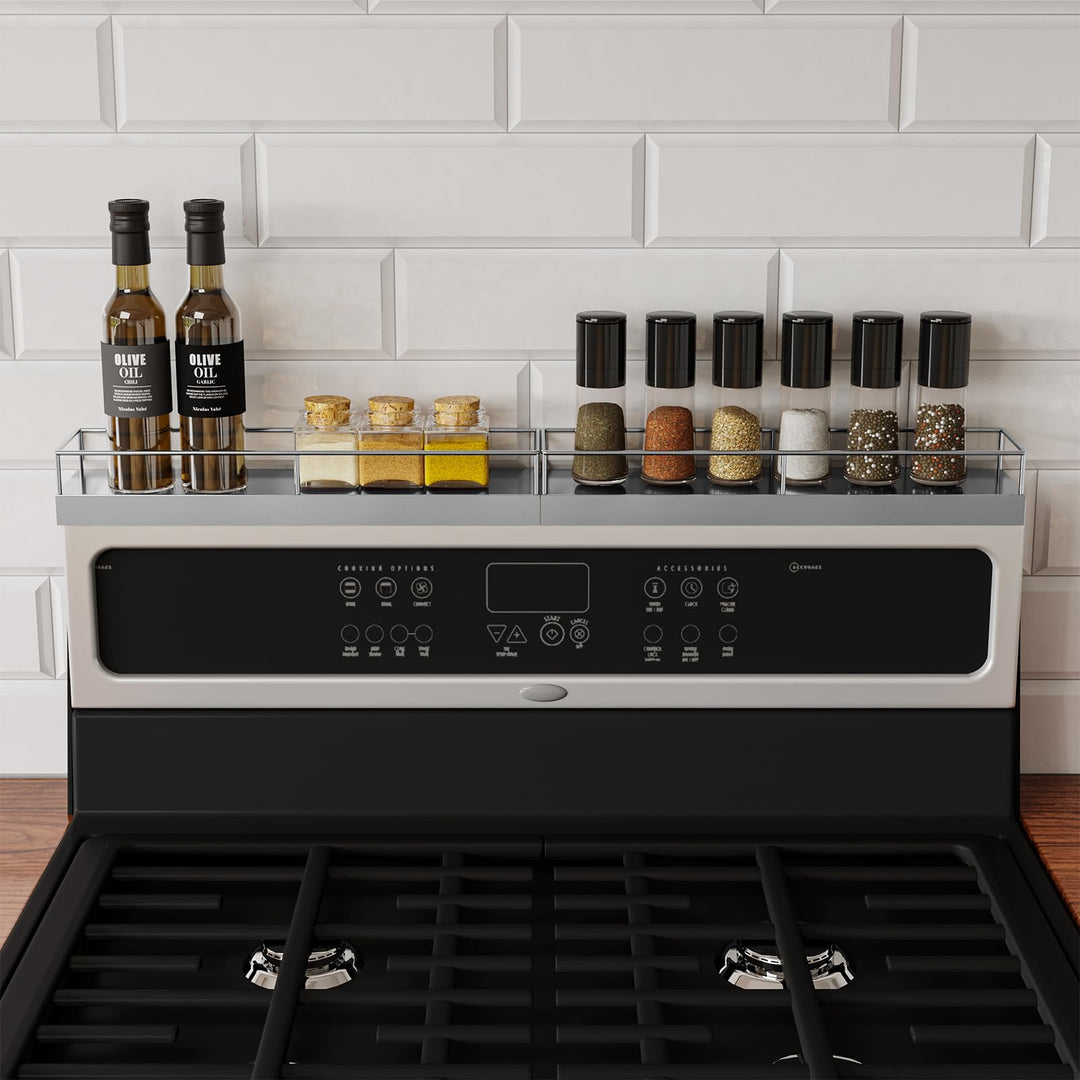 SYDWORKSHOP 30" Magnetic Shelf for Stove tops, 2 Pack 15'' Stove Spice Racks Organizer with Strong Magnets and Adhesive Pads for Small Kitchens (Silvery)