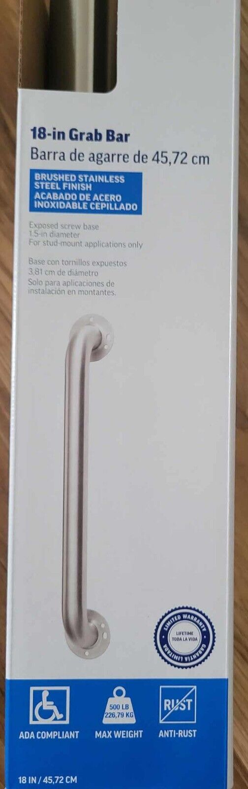 New Project Source 18 Inch Exposed Screw Brushed Stainless Steel Grab Bar