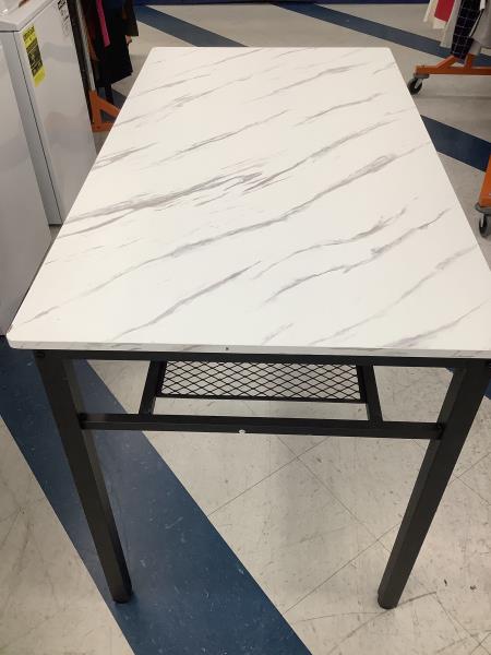 Rectangular Faux Marble Dining Table with Black Metal Frame and Storage Shelf Retail $125.00