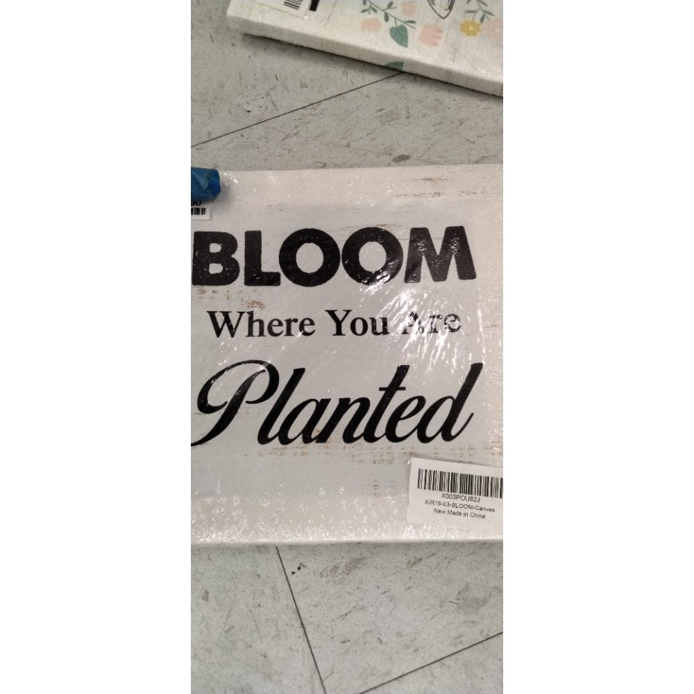 Bloom Where You are Planted Sign Canvas Wall Art Home Decor 8 x 8 Inch Farmhouse Canvas Print Painting Framed Plaque Rustic Desk Shelf Art