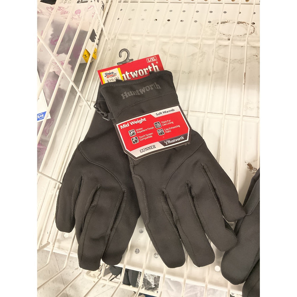 Huntworth Gunner Gloves - Mid Weight, Soft Warmth, Touch Screen Compatible, Black, L/XL