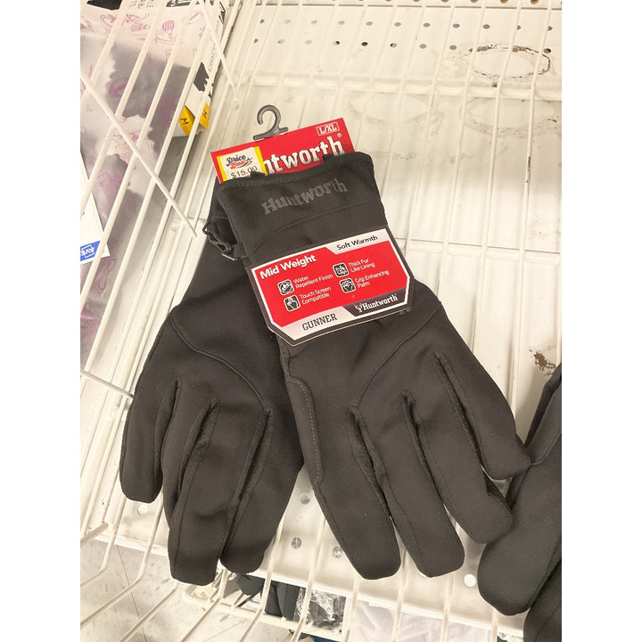 Huntworth Gunner Gloves - Mid Weight, Soft Warmth, Touch Screen Compatible, Black, L/XL