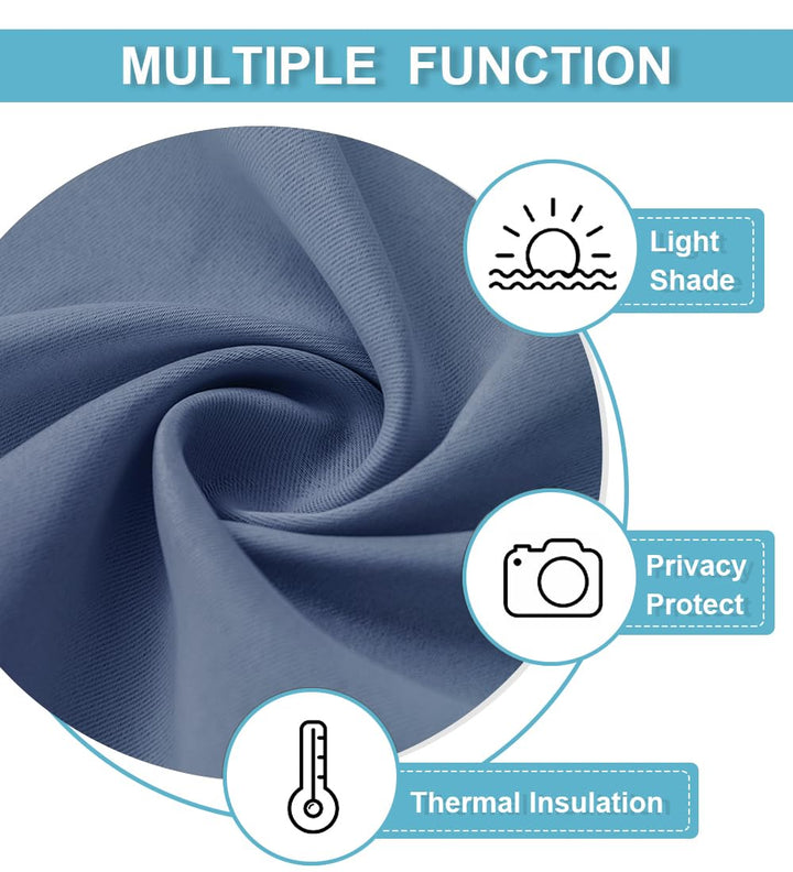 RYB HOME Self Adhesive 100% Blackout Curtains for Bedroom, Portable Temporary Curtains for Basement Kids Nursery Home Office RV Camper Living Room, W 32 x L 63 inches, Dusty Blue, 2 Panels