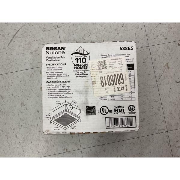 Broan NuTone 688ES Ventilation Fan - 50 CFM, 2.0 Sones, Quick Install Retail $60.00