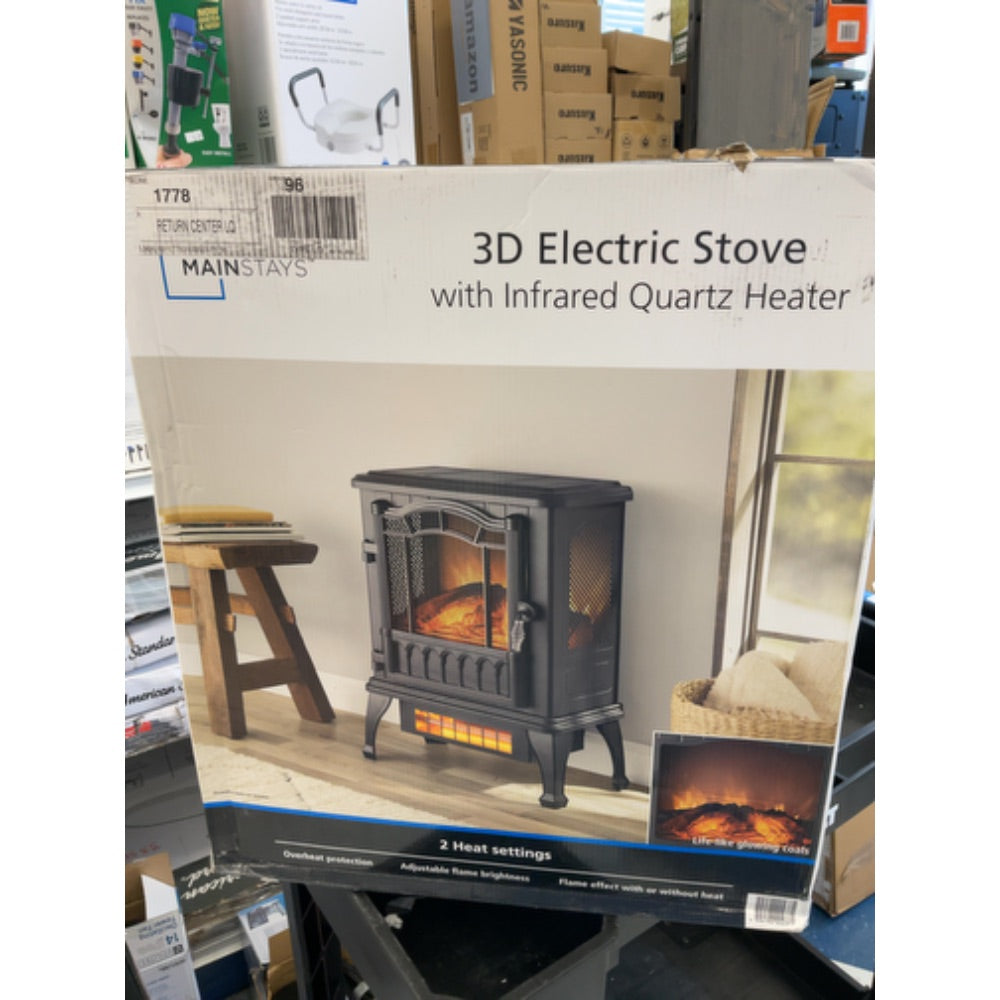 Mainstays New 2-Setting 3D Electric Stove Heater with Life-like Flame  Black