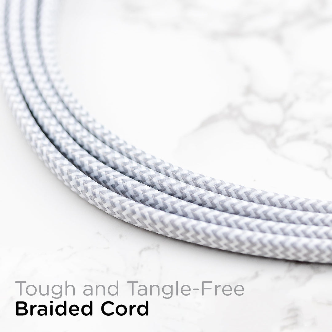 Cordinate Extension Cord, 8 Ft, 3-Outlet Flat Plug Extension Cord, Braided Extension Cord with Multiple Outlets, 2 Prong Extension Cord, Safety Slide 125V Long Extension Cord, 1 Pack, White, 39980