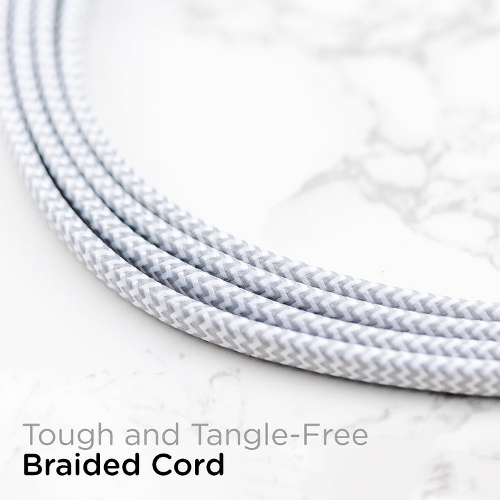 Cordinate Extension Cord, 8 Ft, 3-Outlet Flat Plug Extension Cord, Braided Extension Cord with Multiple Outlets, 2 Prong Extension Cord, Safety Slide 125V Long Extension Cord, 1 Pack, White, 39980