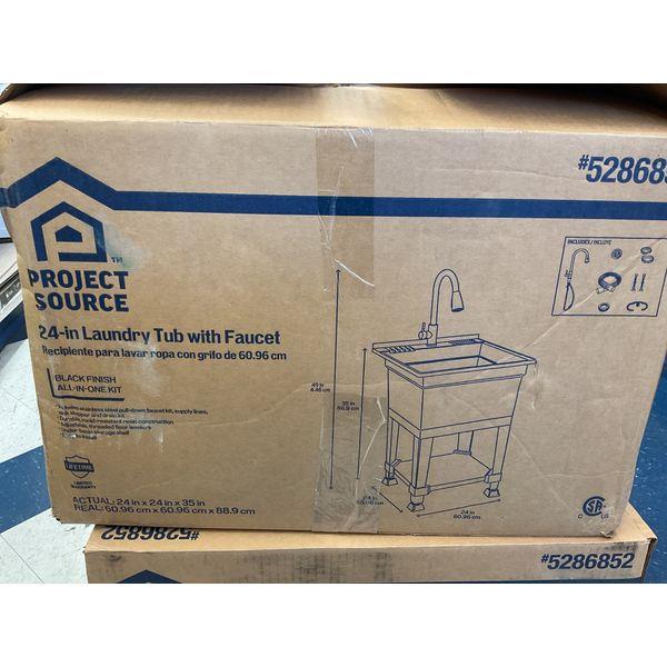 Project Source 24-in Laundry Tub with Faucet, Black Finish, All-in-One Kit Retail $160.00