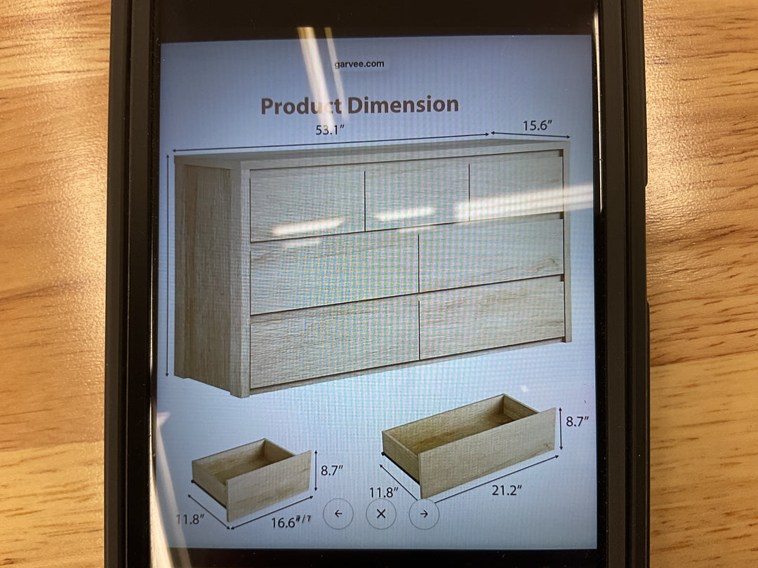 Garvee Modern 7 drawer dresser for bedroom- wide chest of drawers, light yellow wood grain, Retail $199.99